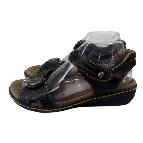 Taos Escape Black Leather Wedge Comfort Sandals Size 40 US 9-9.5 Adjustable - Picture 4 of 14